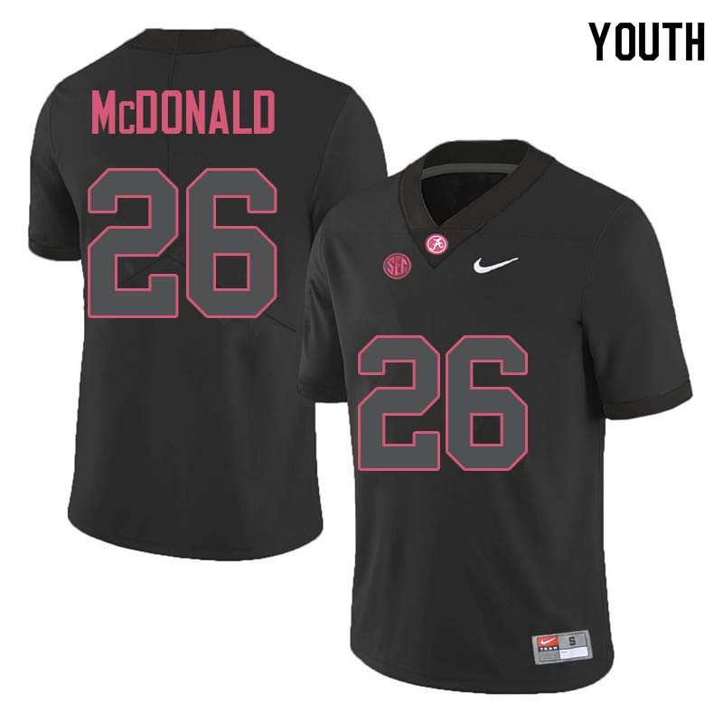 Alabama Crimson Tide Youth Kyriq McDonald #26 Black NCAA Nike Authentic Stitched College Football Jersey EG16A45XW